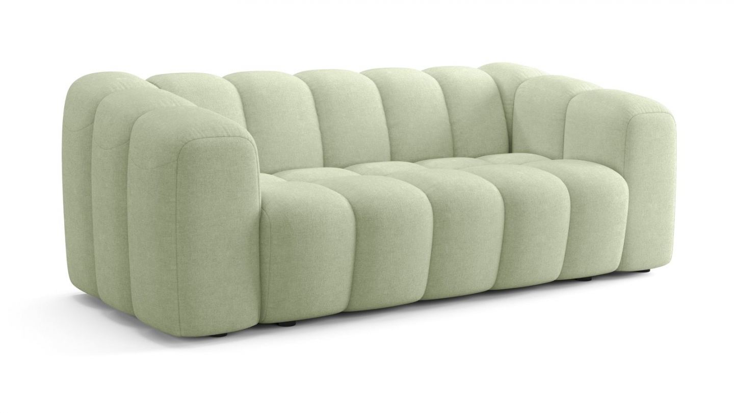 Canapé capitonné convertible 3 places en tissu chenille vert sauge - ouverture express - Belleville Canapé capitonné convertible 3 places en tissu chenille vert sauge - ouverture express - Belleville