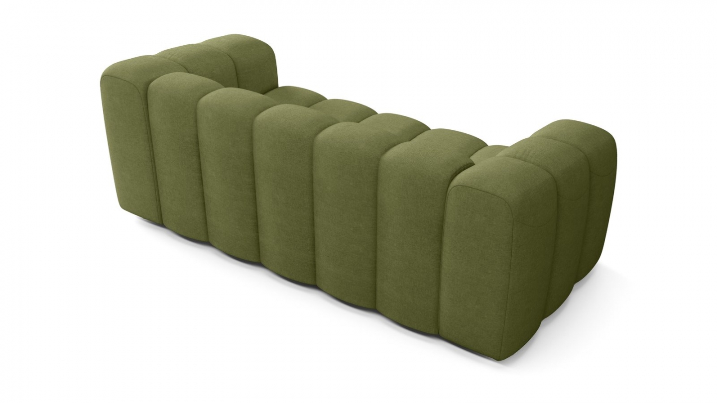 Canapé capitonné convertible 3 places en tissu chenille vert olive - ouverture express - Belleville Canapé capitonné convertible 3 places en tissu chenille vert olive - ouverture express - Belleville