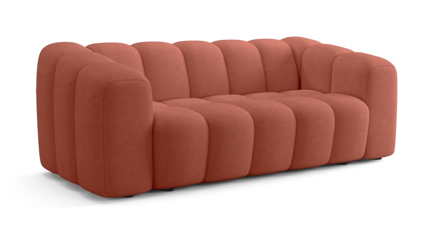Canapé capitonné convertible 3 places en tissu chenille terracotta - ouverture express - Belleville Canapé capitonné convertible 3 places en tissu chenille terracotta - ouverture express - Belleville