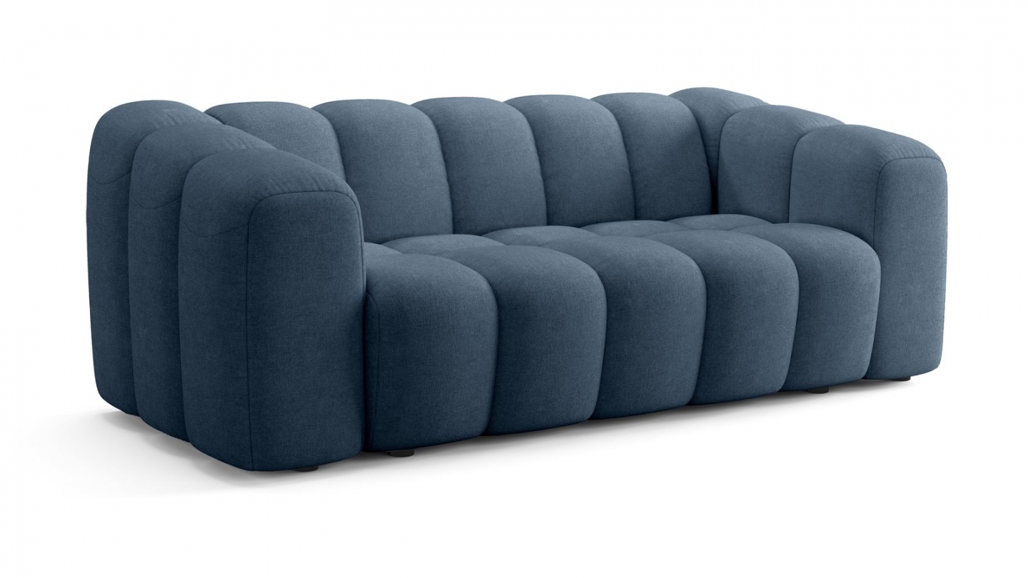 Canapé capitonné convertible 3 places en tissu chenille bleu foncé - ouverture express - Belleville Canapé capitonné convertible 3 places en tissu chenille bleu foncé - ouverture express - Belleville