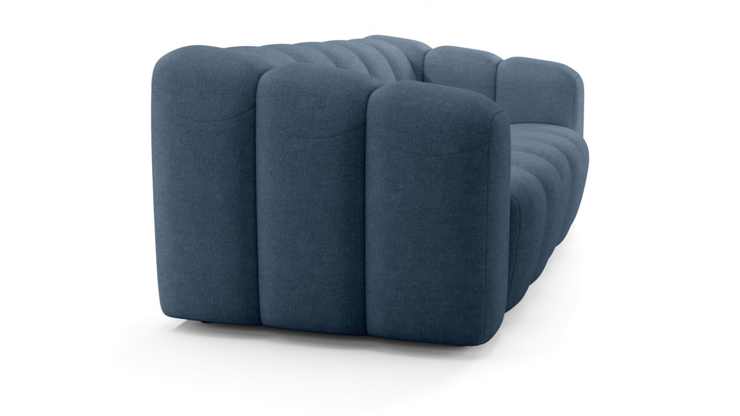 Canapé capitonné convertible 3 places en tissu chenille bleu foncé - ouverture express - Belleville Canapé capitonné convertible 3 places en tissu chenille bleu foncé - ouverture express - Belleville