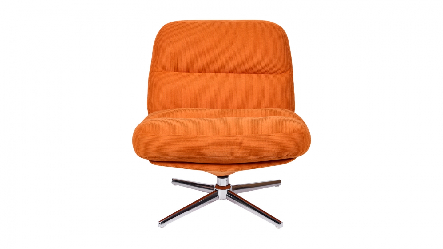 Fauteuil pivotant en velours côtelé orange et piètement chromé - Julia Fauteuil pivotant en velours côtelé orange et piètement chromé - Julia