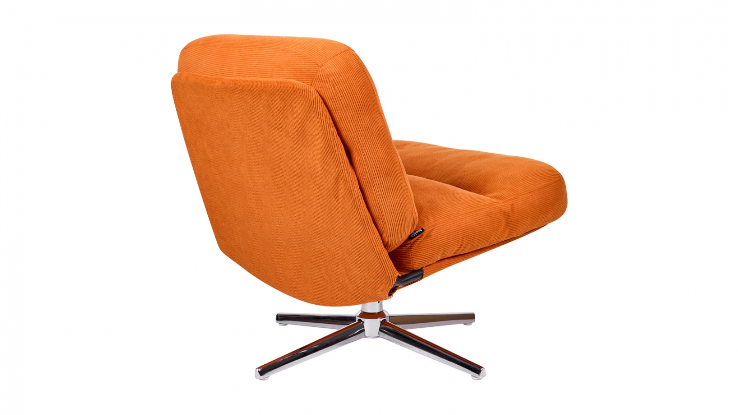 Fauteuil pivotant en velours côtelé orange et piètement chromé - Julia Fauteuil pivotant en velours côtelé orange et piètement chromé - Julia