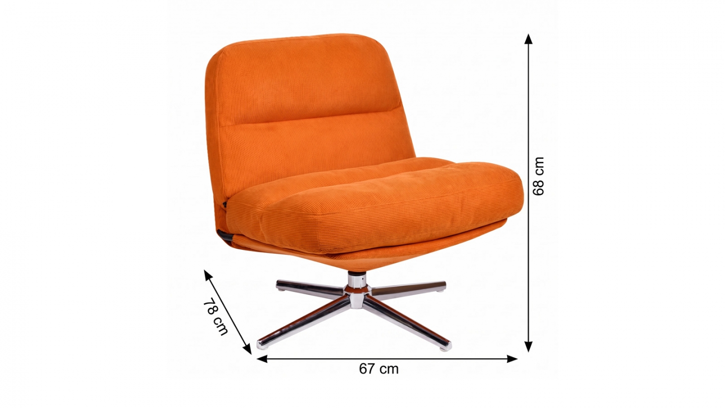 Fauteuil pivotant en velours côtelé orange et piètement chromé - Julia Fauteuil pivotant en velours côtelé orange et piètement chromé - Julia