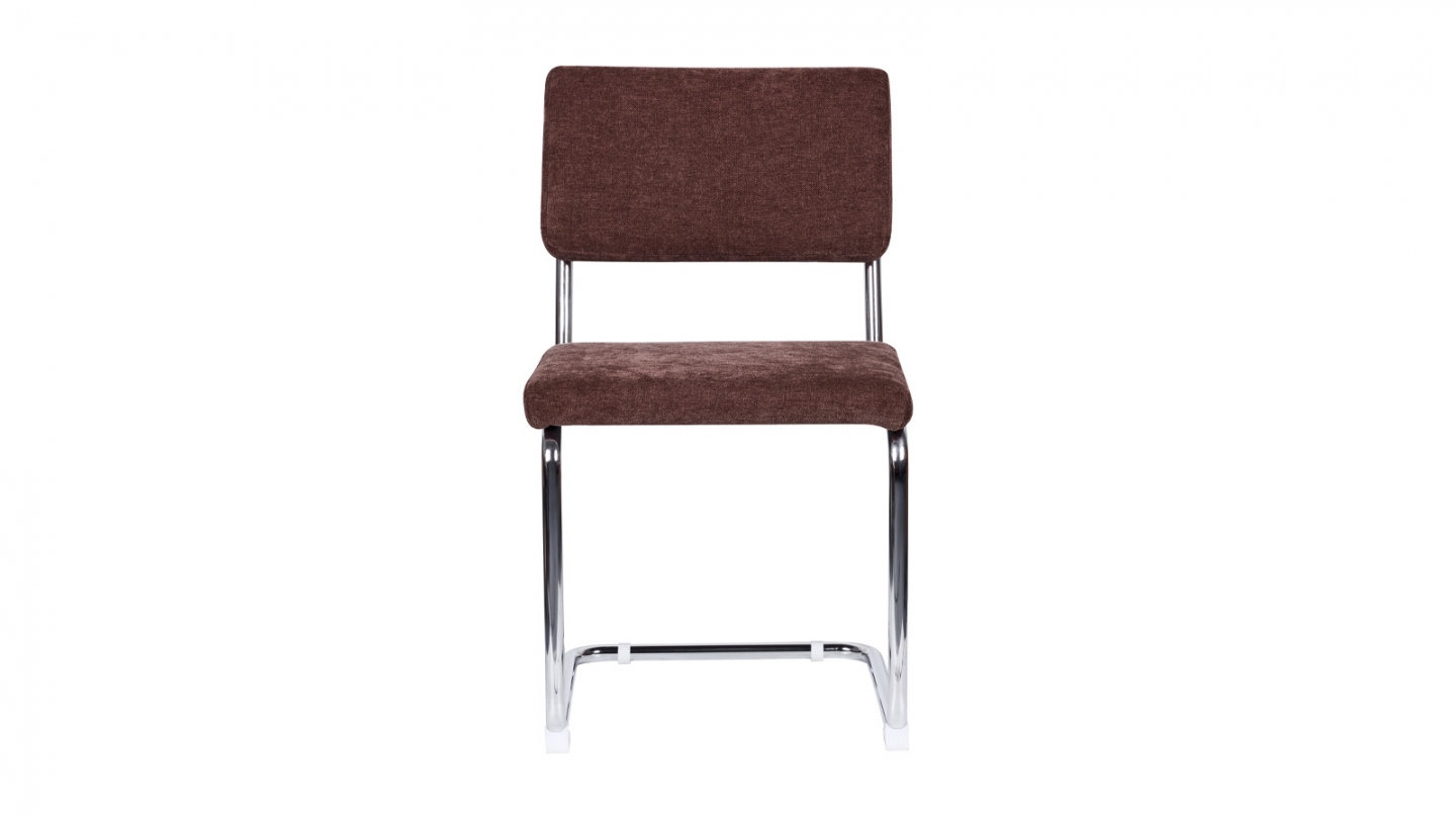 Lot de 2 chaises en tissu chenille marron et piètement chromé - Dulce Lot de 2 chaises en tissu chenille marron et piètement chromé - Dulce