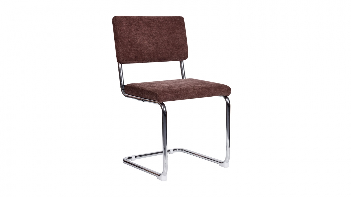 Lot de 2 chaises en tissu chenille marron et piètement chromé - Dulce Lot de 2 chaises en tissu chenille marron et piètement chromé - Dulce