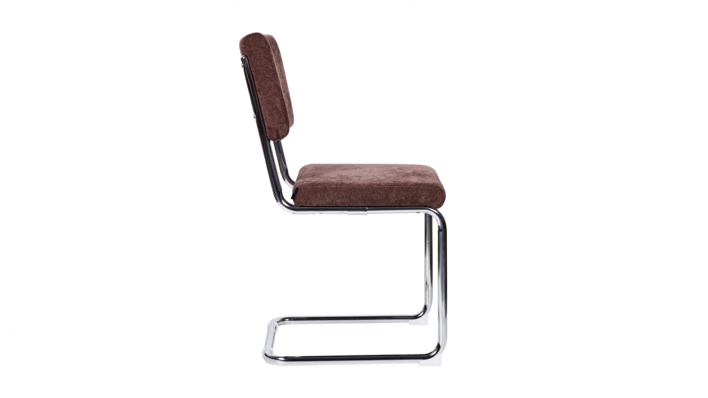 Lot de 2 chaises en tissu chenille marron et piètement chromé - Dulce Lot de 2 chaises en tissu chenille marron et piètement chromé - Dulce