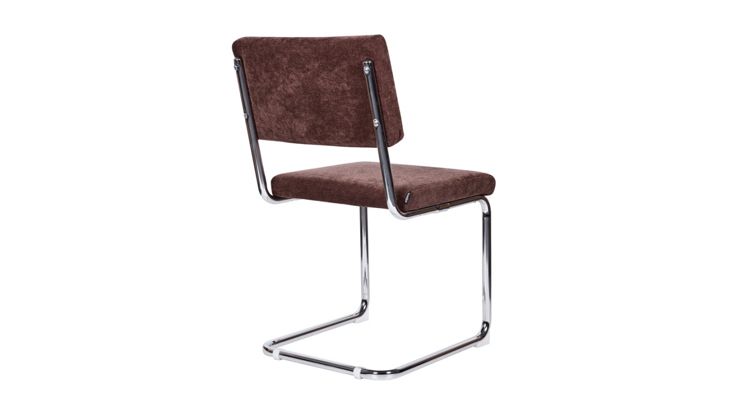 Lot de 2 chaises en tissu chenille marron et piètement chromé - Dulce Lot de 2 chaises en tissu chenille marron et piètement chromé - Dulce