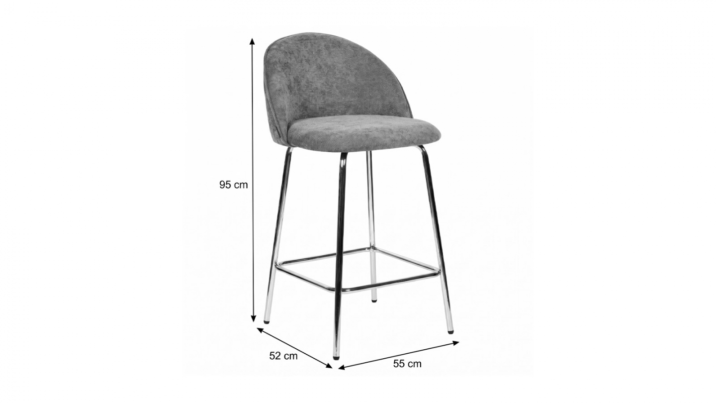 Lot de 2 tabourets de bar en tissu chenille vert olive, piètement chromé - Alta Lot de 2 tabourets de bar en tissu chenille vert olive, piètement chromé - Alta