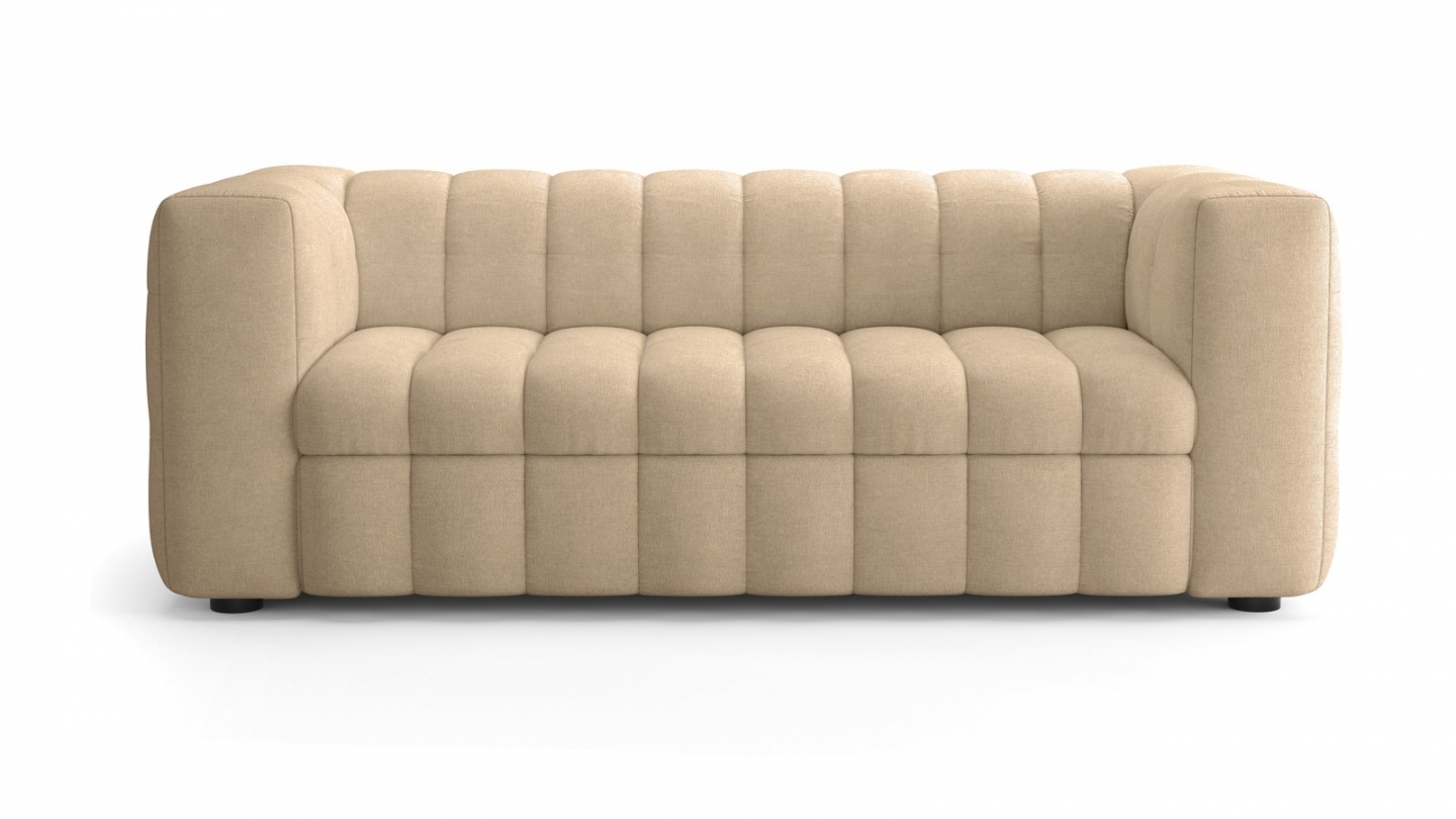 Canapé capitonné convertible 3 places en tissu chenille taupe - ouverture express - Cester Canapé capitonné convertible 3 places en tissu chenille taupe - ouverture express - Cester