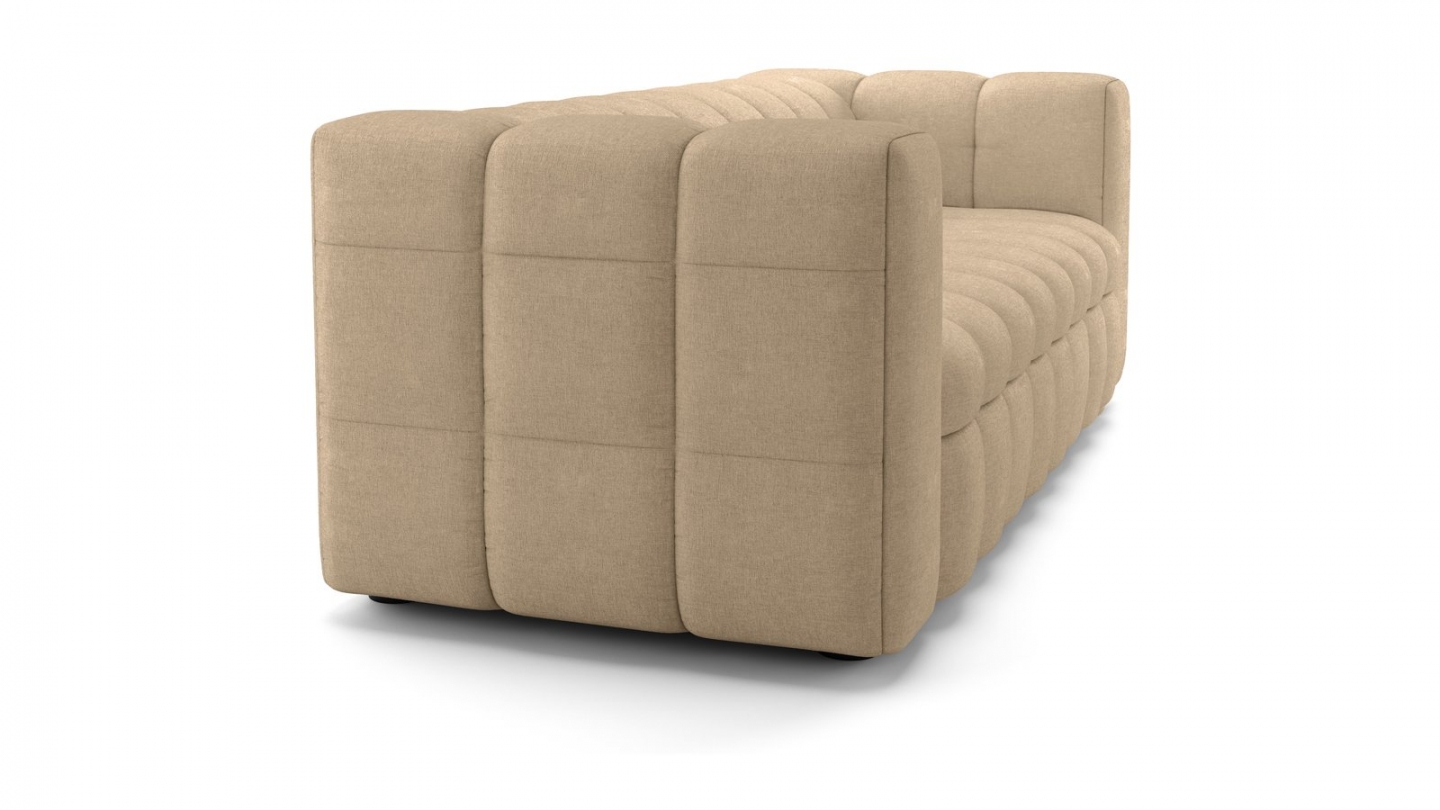 Canapé capitonné convertible 3 places en tissu chenille taupe - ouverture express - Cester Canapé capitonné convertible 3 places en tissu chenille taupe - ouverture express - Cester