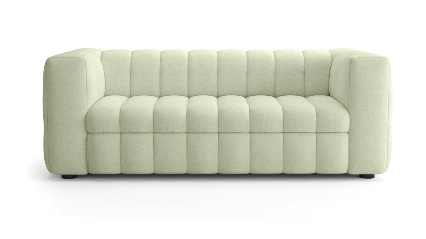 Canapé capitonné convertible 3 places en tissu chenille vert sauge - ouverture express - Cester Canapé capitonné convertible 3 places en tissu chenille vert sauge - ouverture express - Cester