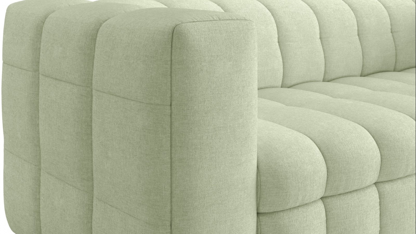 Canapé capitonné convertible 3 places en tissu chenille vert sauge - ouverture express - Cester Canapé capitonné convertible 3 places en tissu chenille vert sauge - ouverture express - Cester