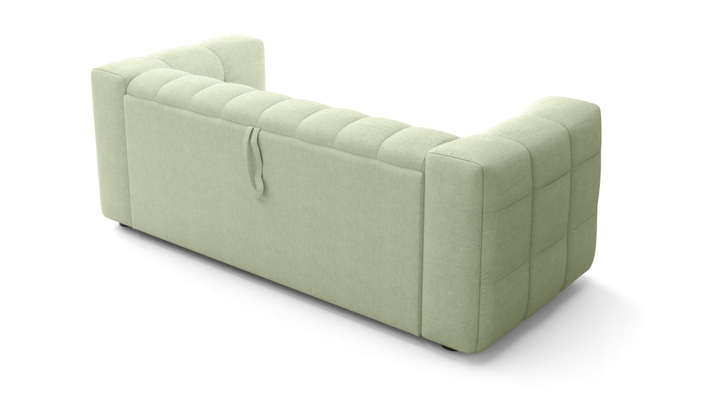 Canapé capitonné convertible 3 places en tissu chenille vert sauge - ouverture express - Cester Canapé capitonné convertible 3 places en tissu chenille vert sauge - ouverture express - Cester