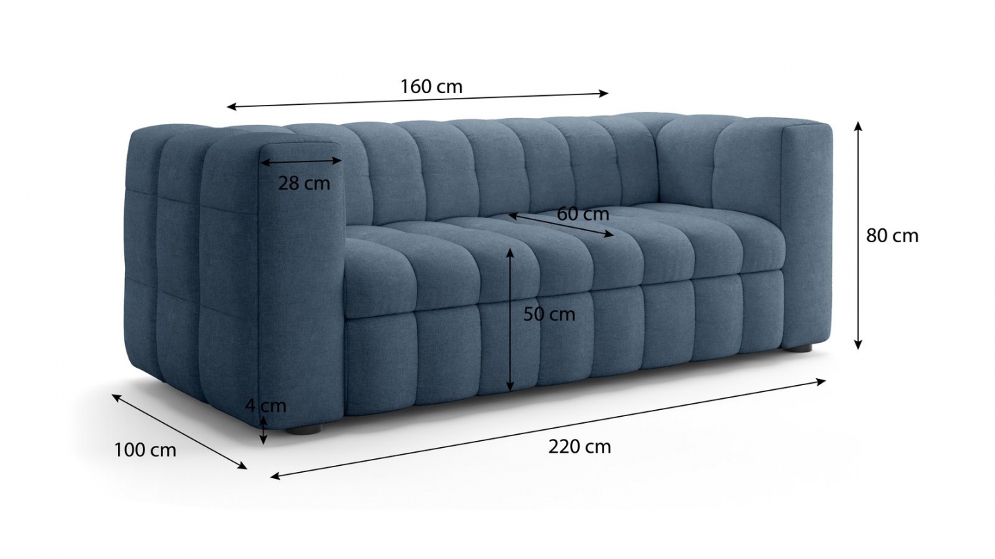 Canapé capitonné convertible 3 places en tissu chenille bleu foncé - ouverture express - Cester Canapé capitonné convertible 3 places en tissu chenille bleu foncé - ouverture express - Cester
