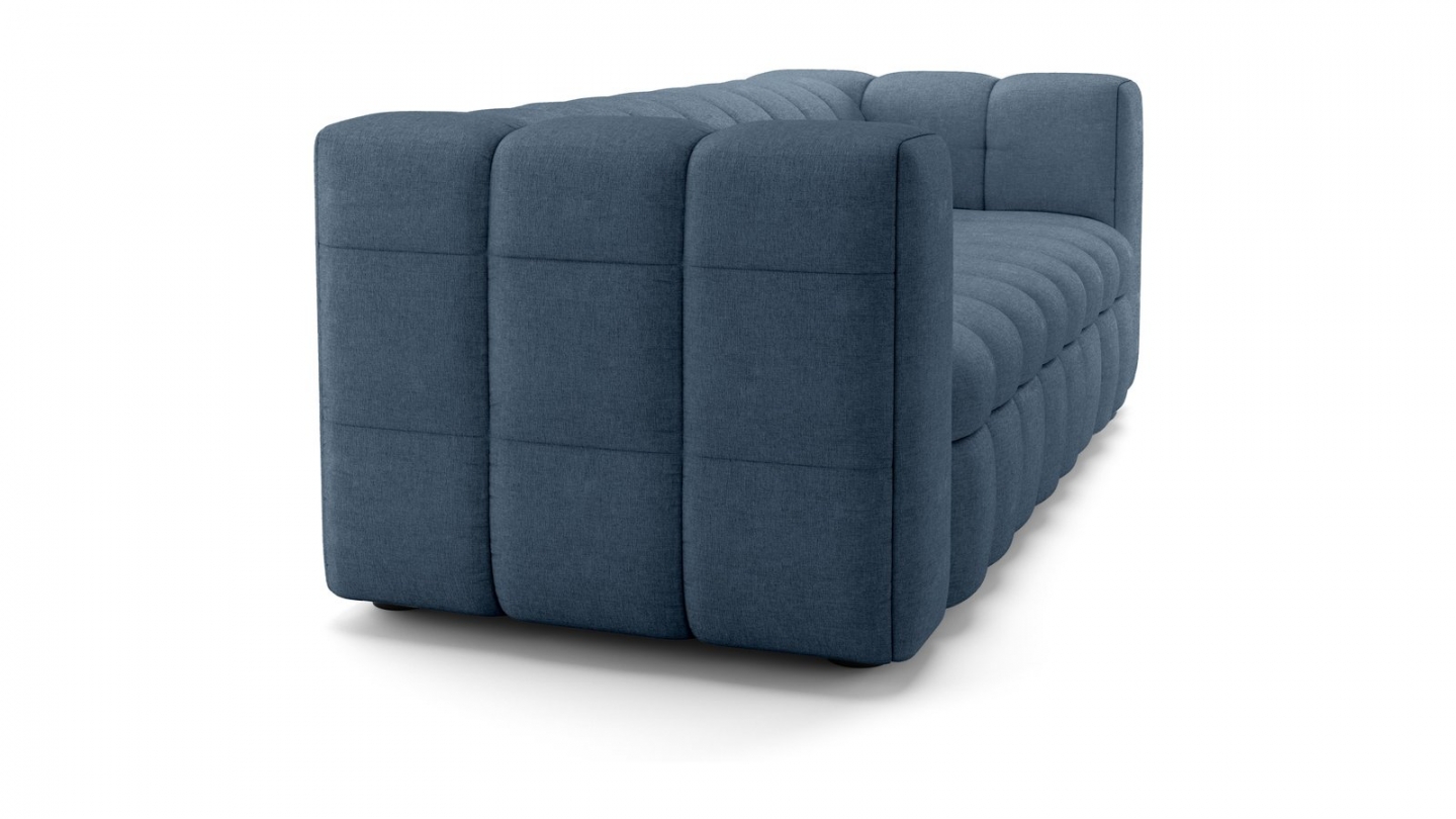 Canapé capitonné convertible 3 places en tissu chenille bleu foncé - ouverture express - Cester Canapé capitonné convertible 3 places en tissu chenille bleu foncé - ouverture express - Cester