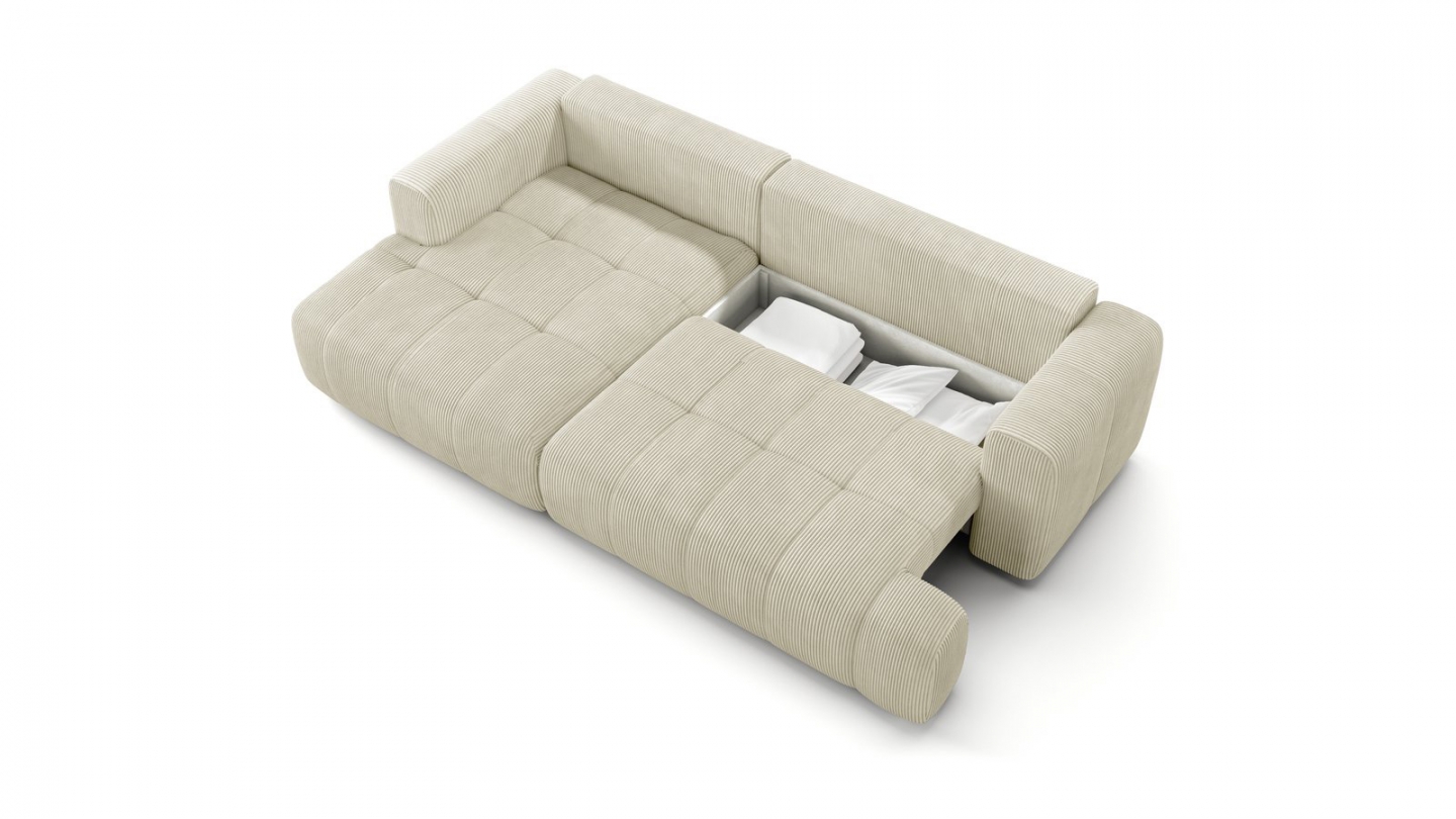 Canapé d'angle à gauche convertible 4 places en tissu chenille beige - ouverture rapide - Karl Canapé d'angle à gauche convertible 4 places en tissu chenille beige - ouverture rapide - Karl