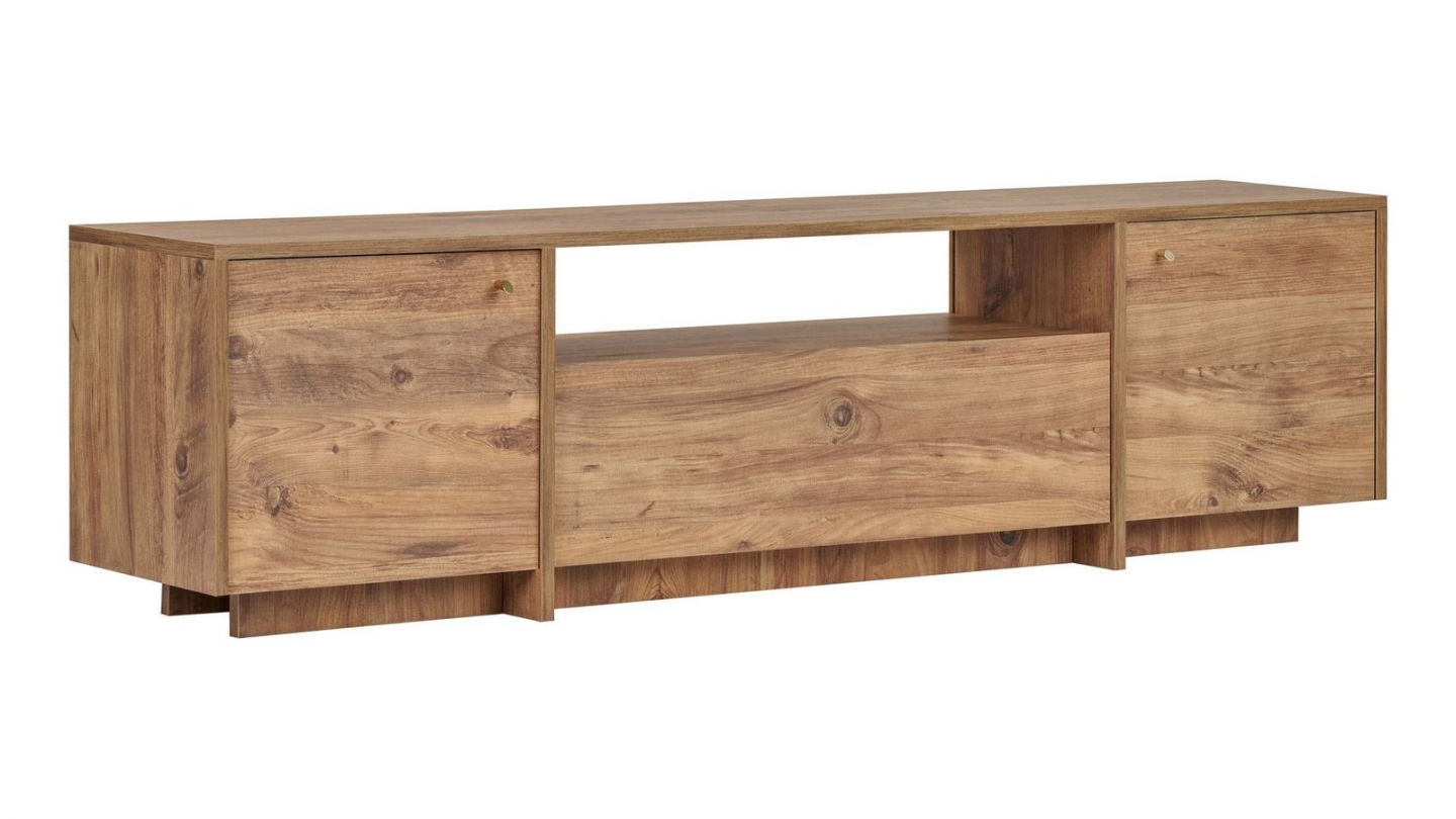 Meuble TV 3 portes 1 niche effet pin 180 cm - Lira Meuble TV 3 portes 1 niche effet pin 180 cm - Lira