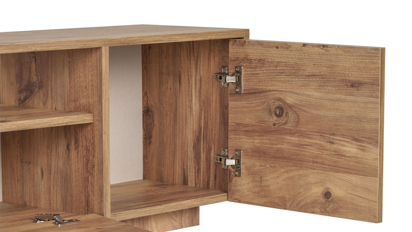 Meuble TV 3 portes 1 niche effet pin 180 cm - Lira Meuble TV 3 portes 1 niche effet pin 180 cm - Lira