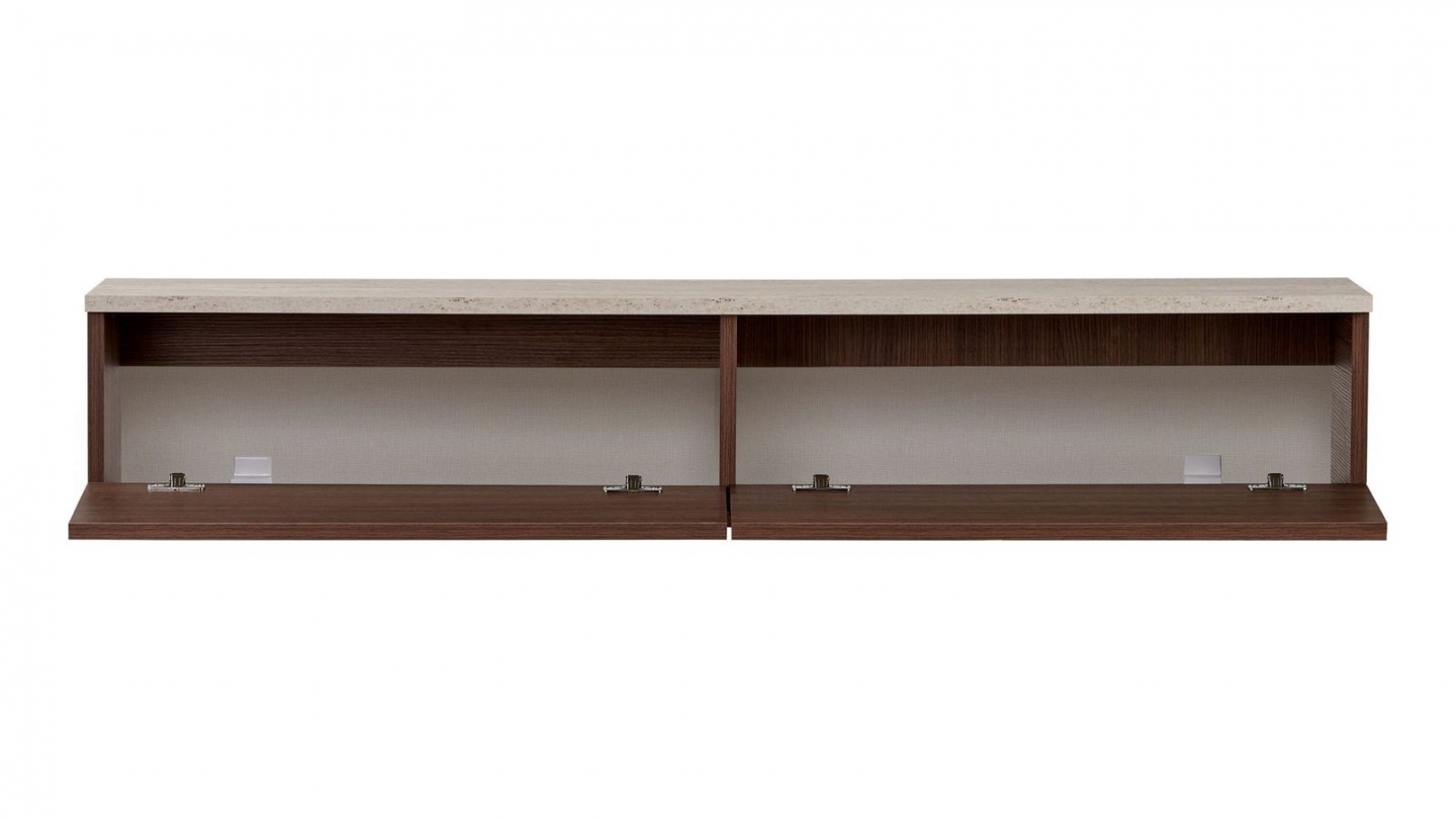 Meuble TV 2 portes effet travertin et noyer 140 cm - Farel Meuble TV 2 portes effet travertin et noyer 140 cm - Farel