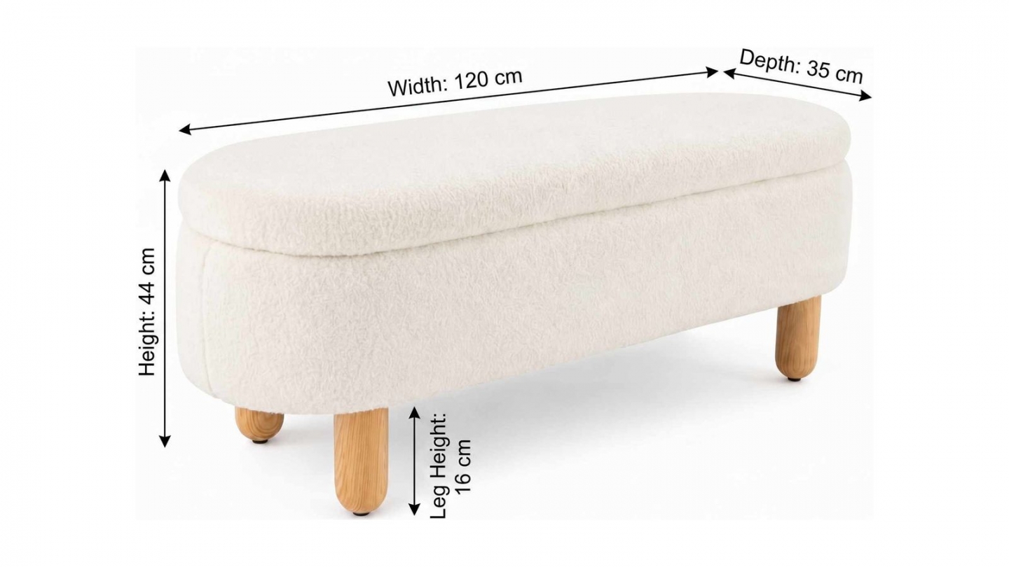 Banc en tissu teddy blanc 120 cm - Solen Banc en tissu teddy blanc 120 cm - Solen