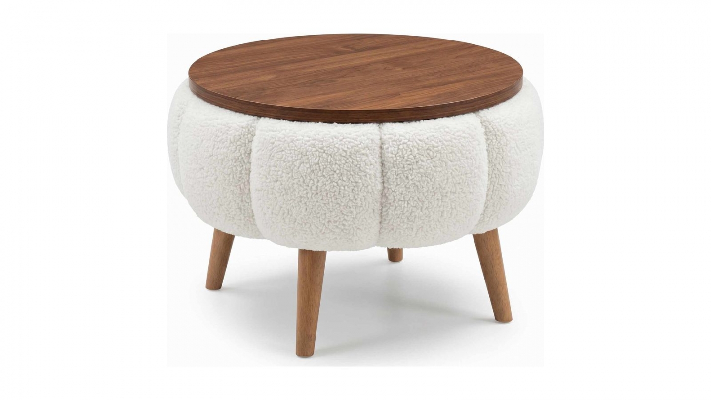 Table d'appoint ronde en tissu teddy blanc 45 cm - Ronia Table d'appoint ronde en tissu teddy blanc 45 cm - Ronia