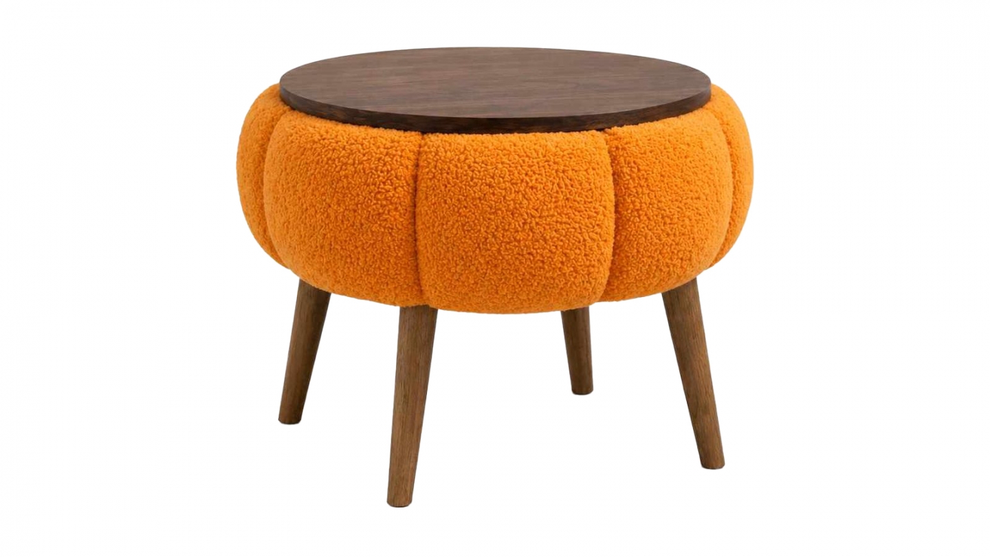 Table d'appoint ronde en tissu teddy orange 45 cm - Ronia Table d'appoint ronde en tissu teddy orange 45 cm - Ronia