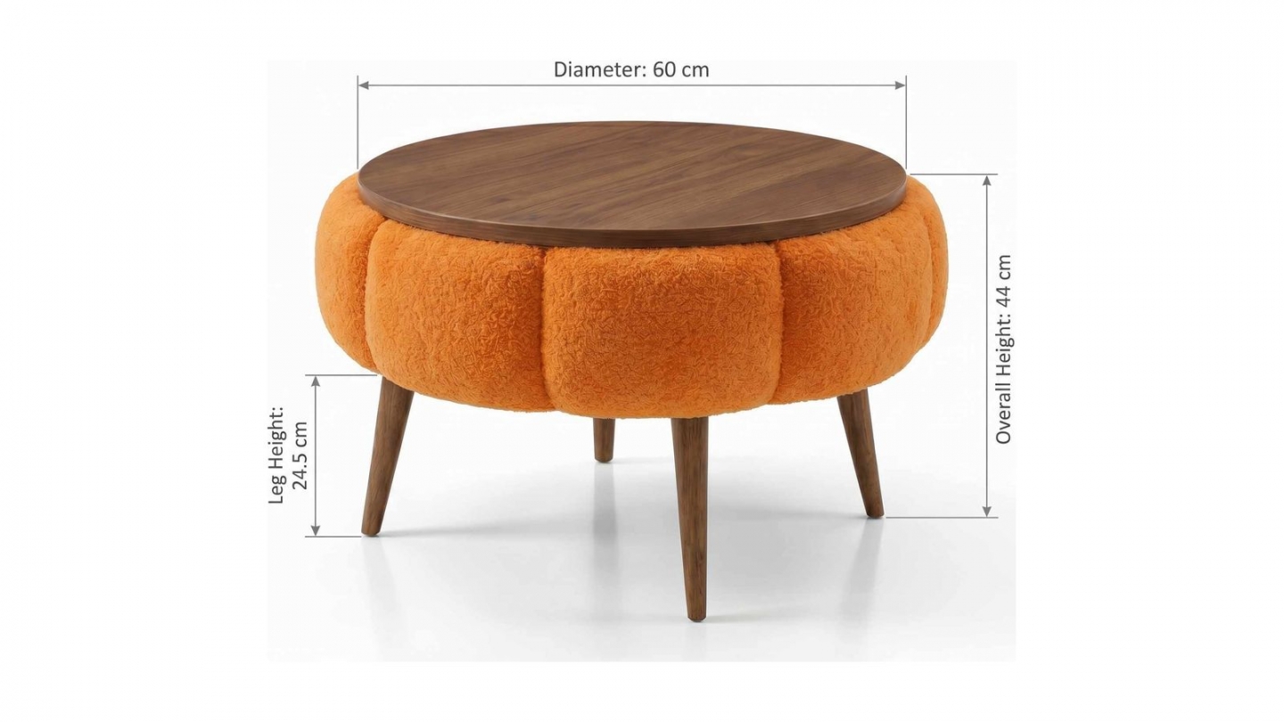 Table basse ronde en tissu teddy effet noyer et orange 60 cm - Silva Table basse ronde en tissu teddy effet noyer et orange 60 cm - Silva