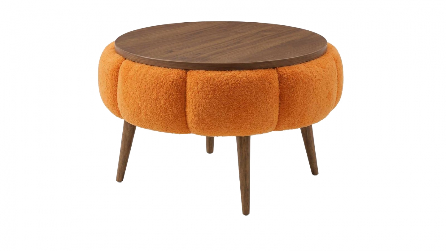 Table basse ronde en tissu teddy effet noyer et orange 60 cm - Silva Table basse ronde en tissu teddy effet noyer et orange 60 cm - Silva