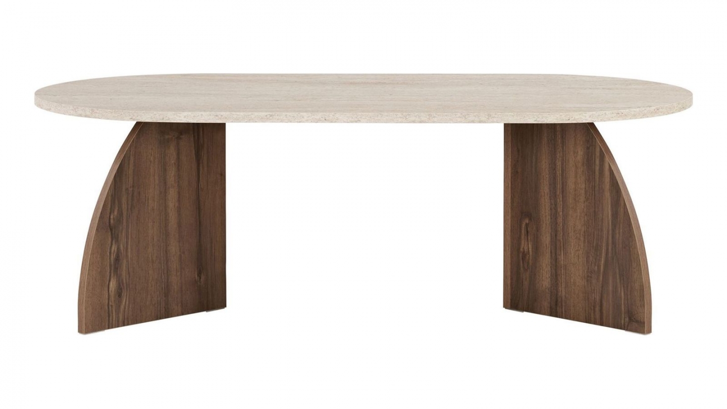 Table basse effet travertin et noyer 120 cm - Lumea Table basse effet travertin et noyer 120 cm - Lumea
