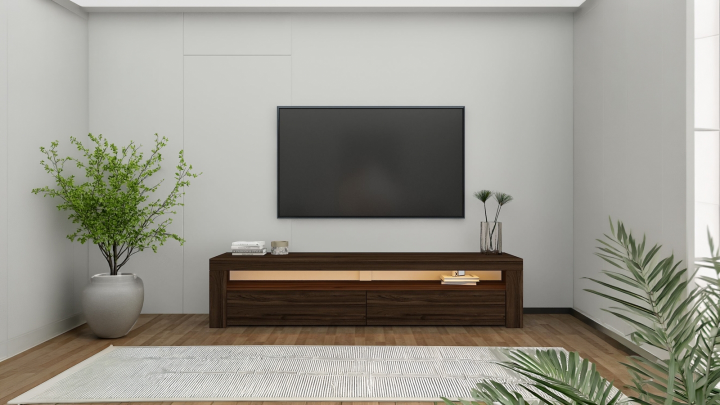 Meuble TV LED 2 portes 1 niche effet noyer 150 cm - Aveiro Meuble TV LED 2 portes 1 niche effet noyer 150 cm - Aveiro