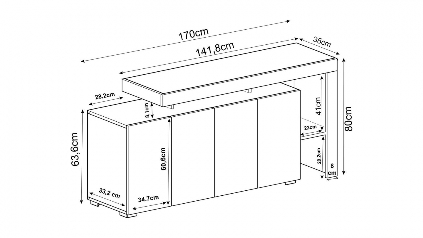 Buffet LED 4 portes 4 niches effet noyer 170 cm - Ilia Buffet LED 4 portes 4 niches effet noyer 170 cm - Ilia
