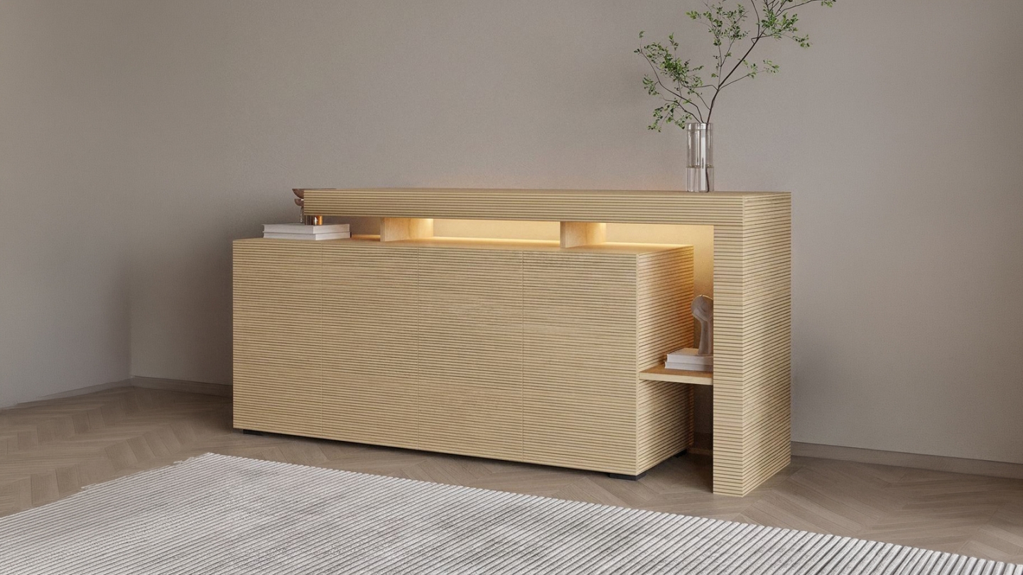 Buffet LED 4 portes 4 niches effet chêne 170 cm - Ilia Buffet LED 4 portes 4 niches effet chêne 170 cm - Ilia