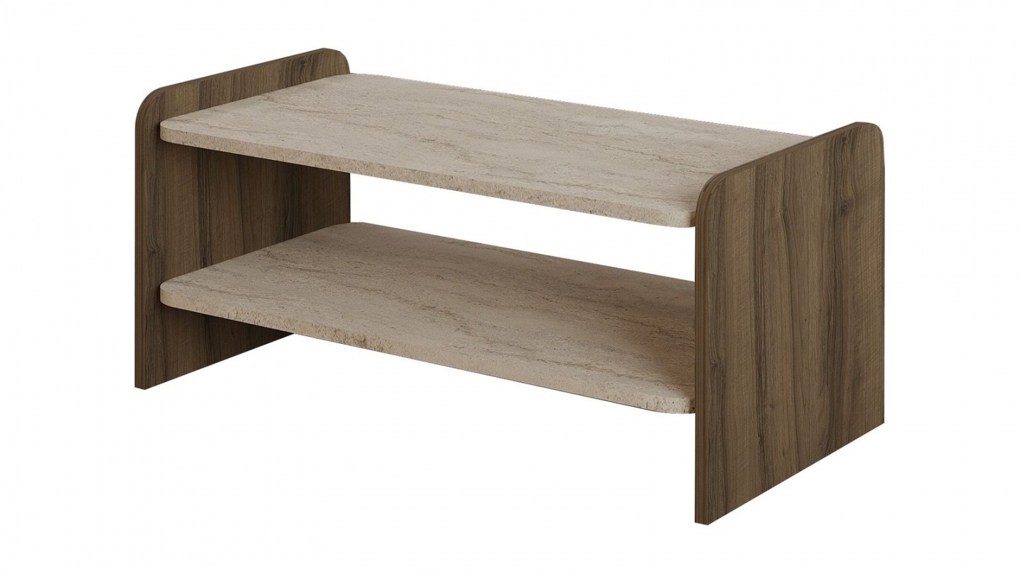 Table basse 1 niche effet travertin et noyer 89,8 cm - Cielo Table basse 1 niche effet travertin et noyer 89,8 cm - Cielo