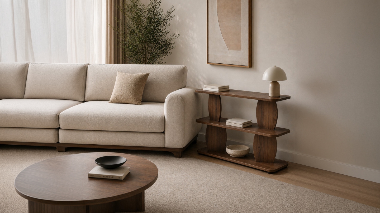 Table d'appoint 2 niches effet noyer 90 cm - Vero Table d'appoint 2 niches effet noyer 90 cm - Vero
