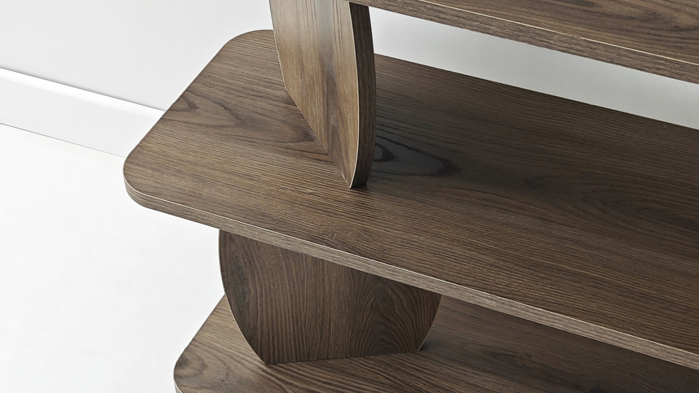 Table d'appoint 2 niches effet noyer 90 cm - Vero Table d'appoint 2 niches effet noyer 90 cm - Vero