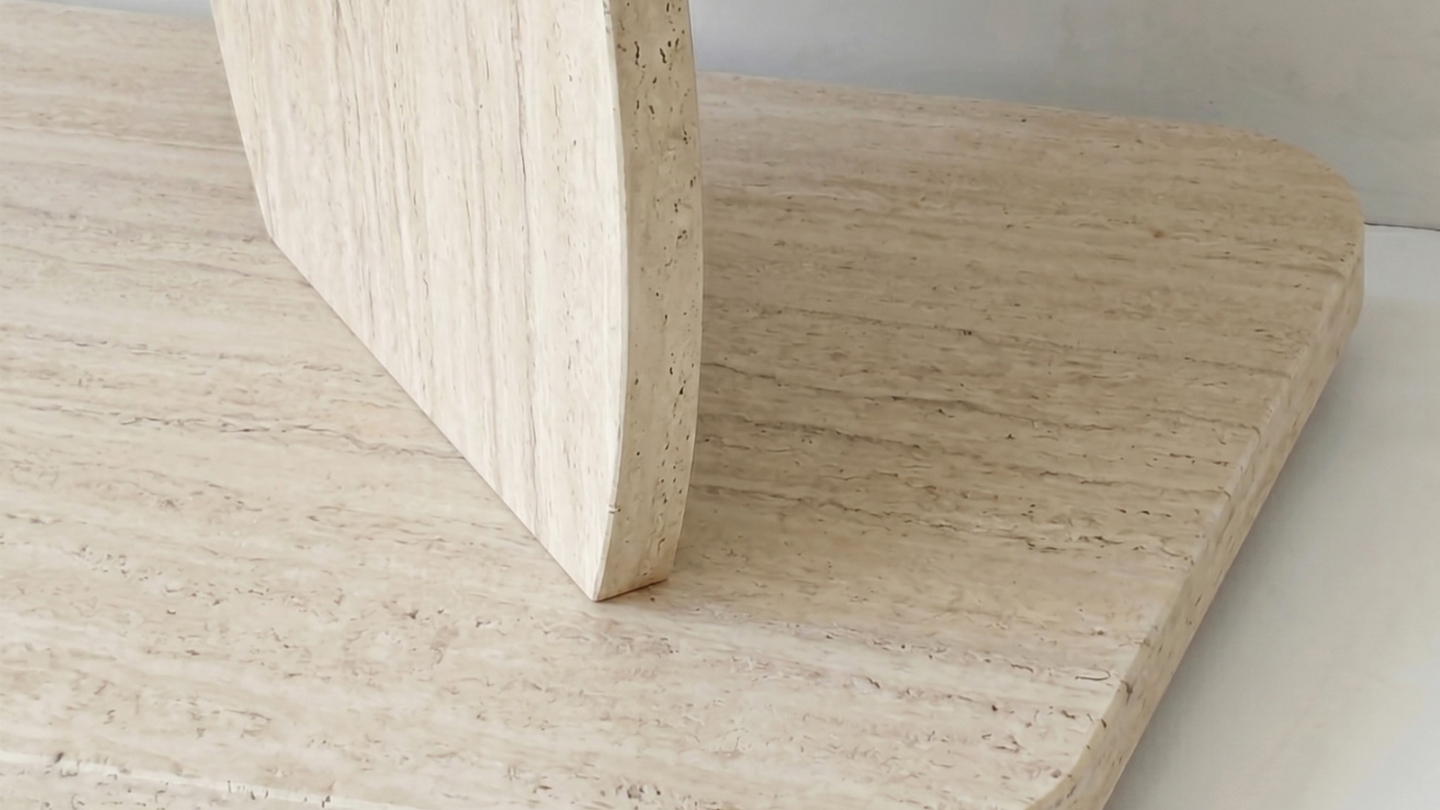Table d'appoint 2 niches effet travertin 90 cm - Vero Table d'appoint 2 niches effet travertin 90 cm - Vero