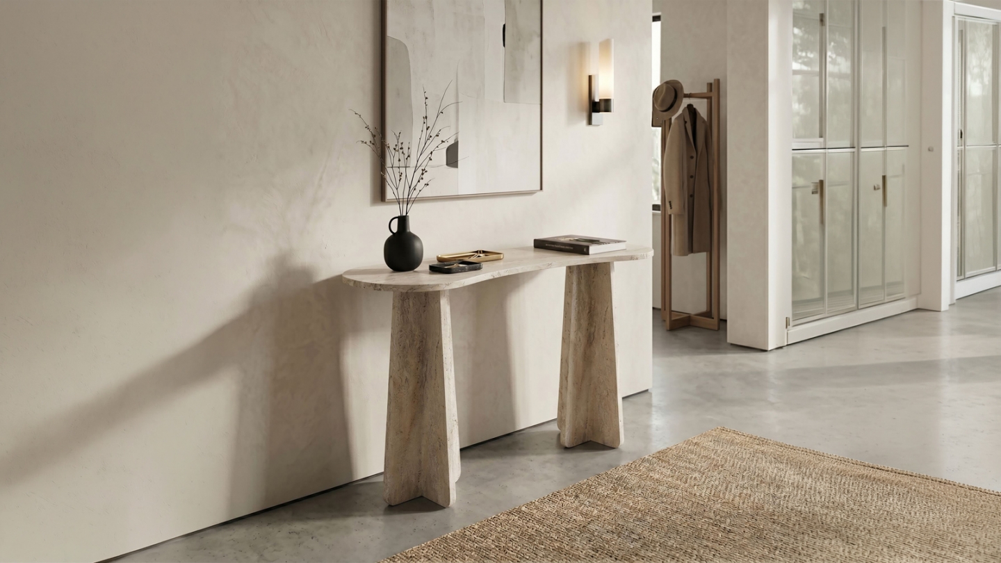 Console effet travertin 120 cm - Elina Console effet travertin 120 cm - Elina