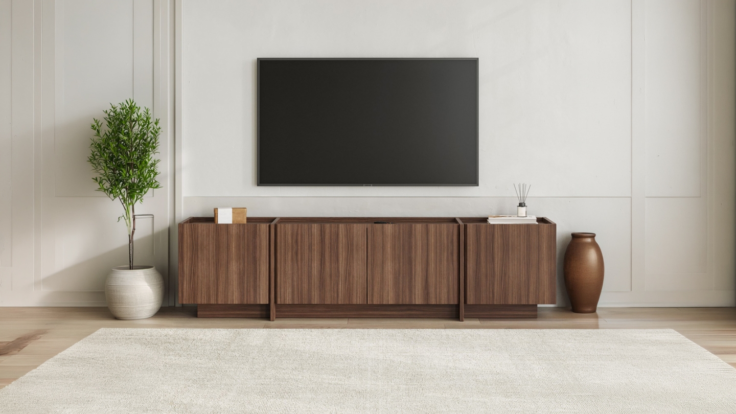 Meuble TV 4 portes effet noyer 180 cm - Hanao Meuble TV 4 portes effet noyer 180 cm - Hanao