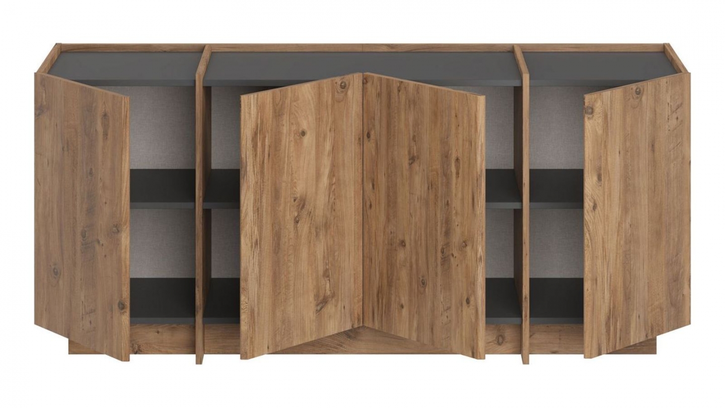 Buffet 4 portes effet pin et anthracite 180 cm - Amado Buffet 4 portes effet pin et anthracite 180 cm - Amado