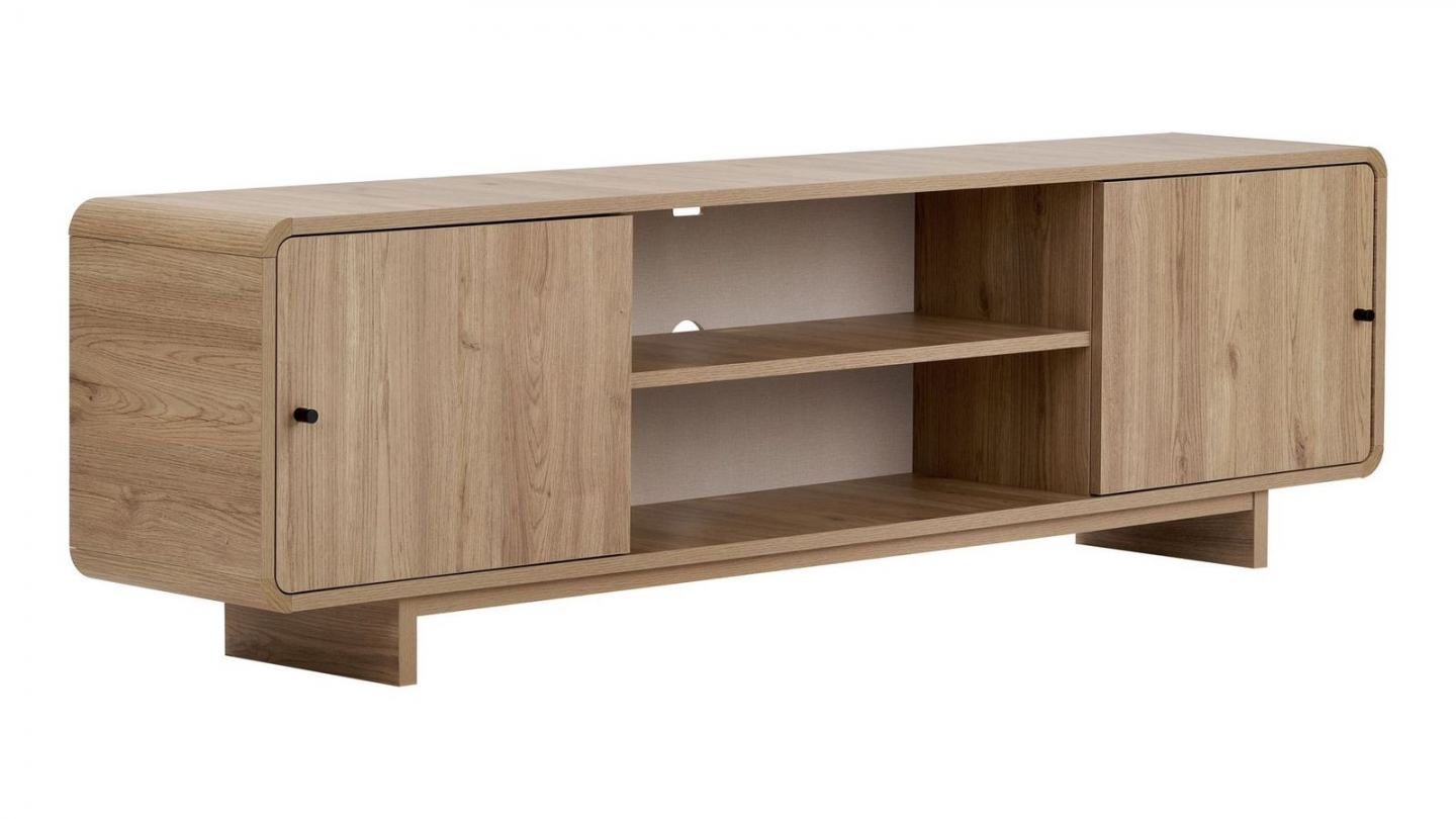 Meuble TV 2 portes 2 niches effet chêne 180 cm - Marno Meuble TV 2 portes 2 niches effet chêne 180 cm - Marno
