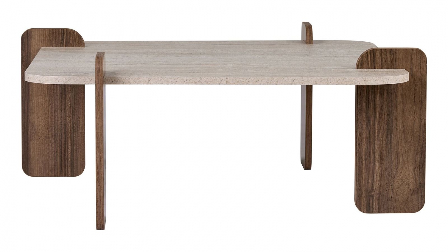Table basse carrée effet travertin et noyer 117 cm - Joria Table basse carrée effet travertin et noyer 117 cm - Joria