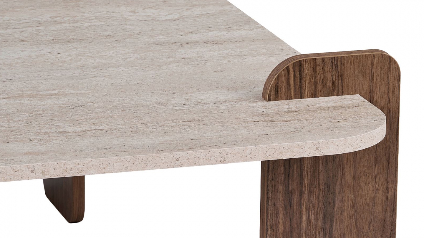 Table basse carrée effet travertin et noyer 117 cm - Joria Table basse carrée effet travertin et noyer 117 cm - Joria