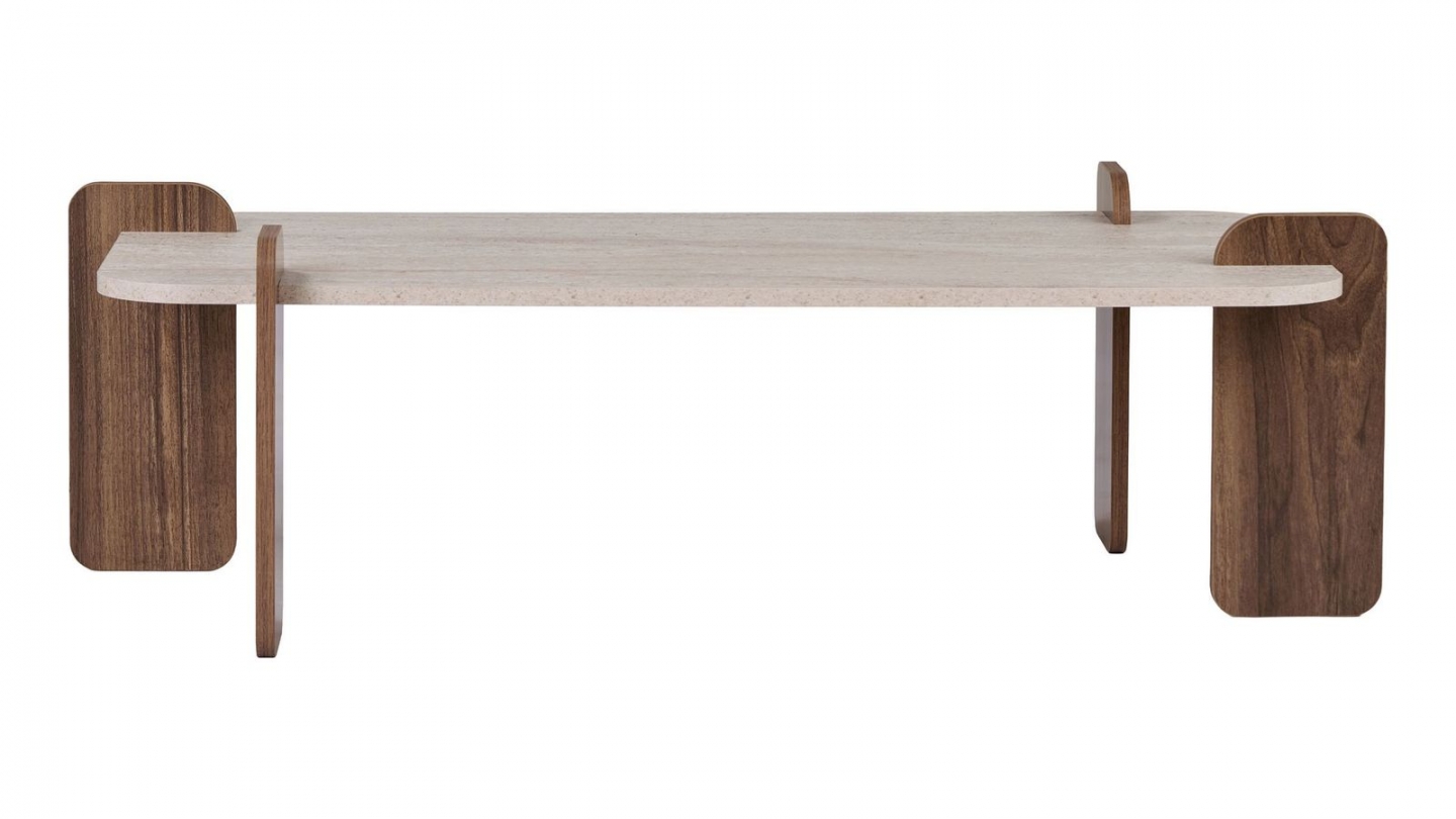 Table basse effet travertin et noyer 147 cm - Fario Table basse effet travertin et noyer 147 cm - Fario