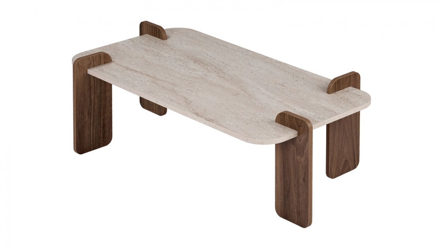 Table basse effet travertin et noyer 147 cm - Fario Table basse effet travertin et noyer 147 cm - Fario