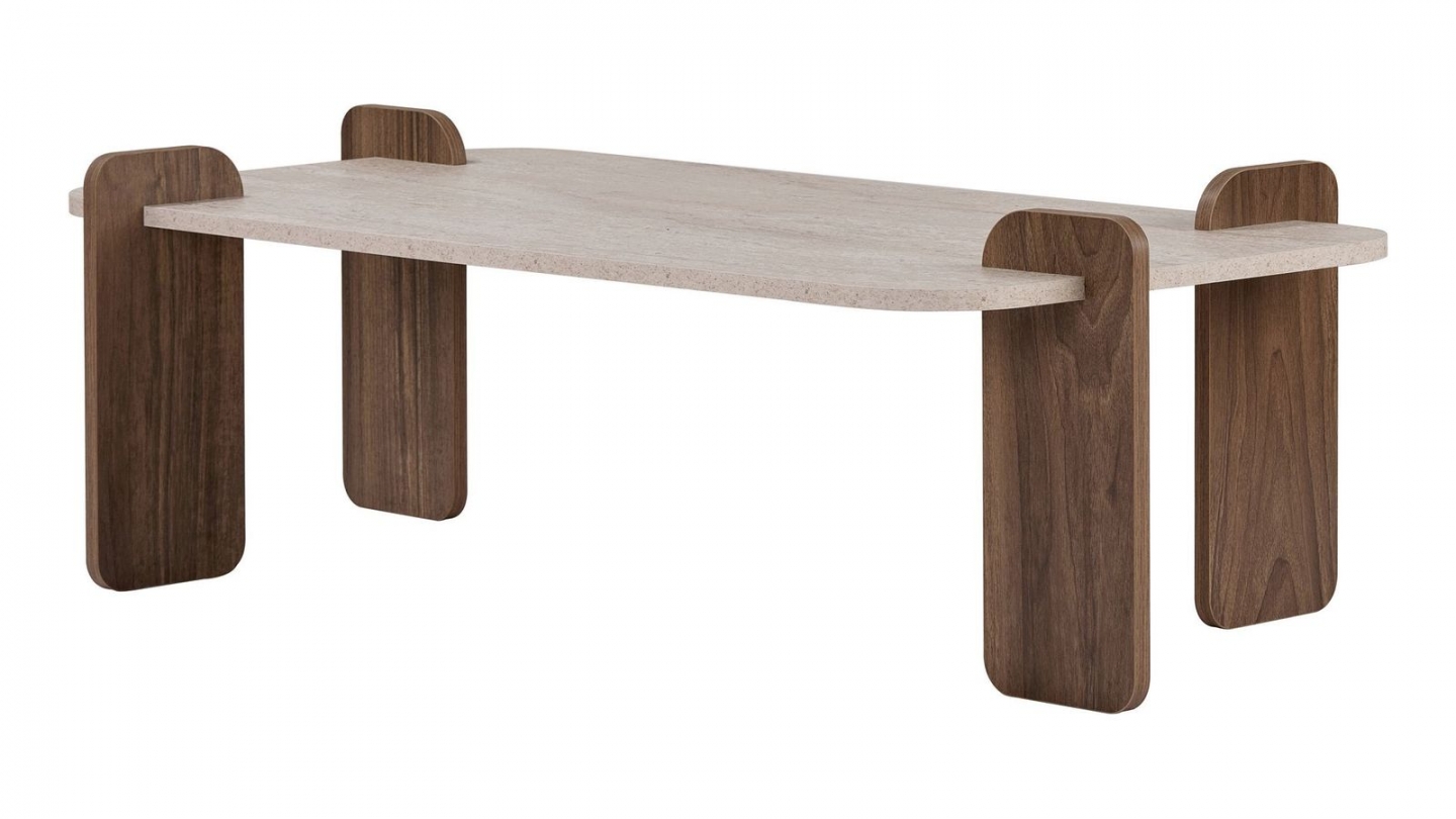 Table basse effet travertin et noyer 147 cm - Fario Table basse effet travertin et noyer 147 cm - Fario