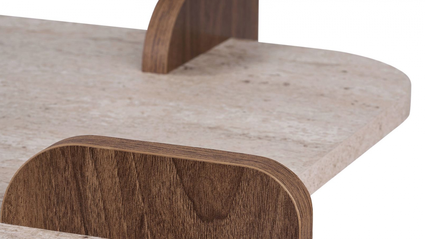 Table basse effet travertin et noyer 147 cm - Fario Table basse effet travertin et noyer 147 cm - Fario