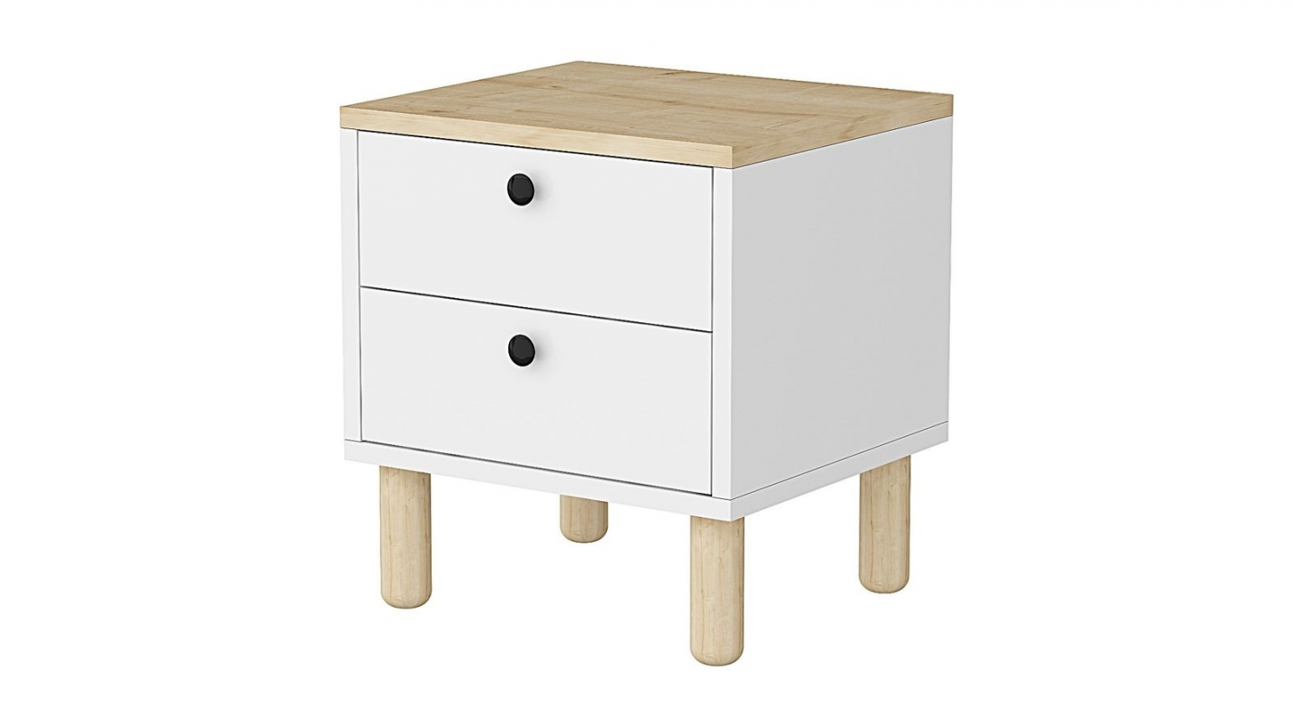 Table de chevet 2 tiroirs effet chêne clair et blanc 44,5 cm - Denza Table de chevet 2 tiroirs effet chêne clair et blanc 44,5 cm - Denza
