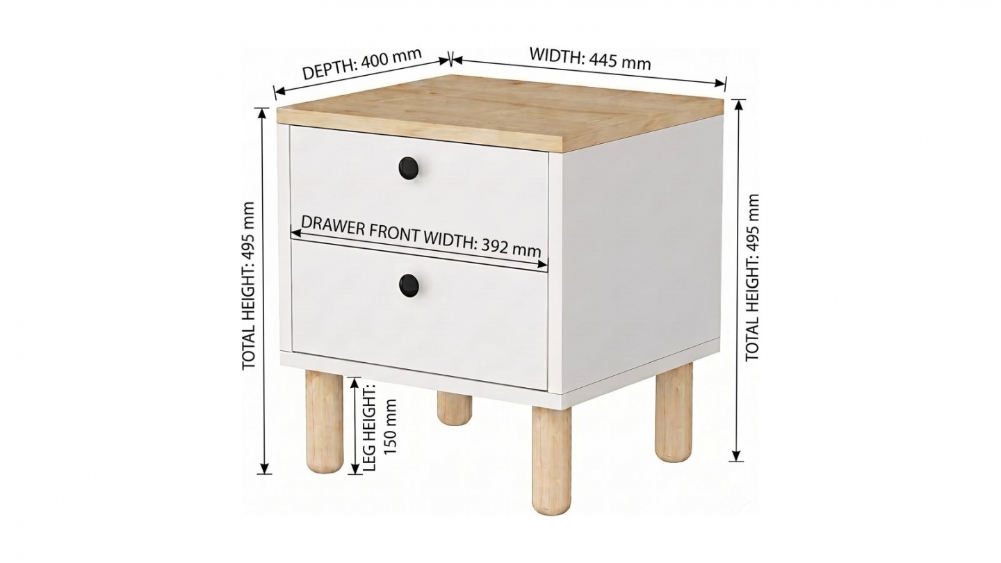 Table de chevet 2 tiroirs effet chêne clair et blanc 44,5 cm - Denza Table de chevet 2 tiroirs effet chêne clair et blanc 44,5 cm - Denza