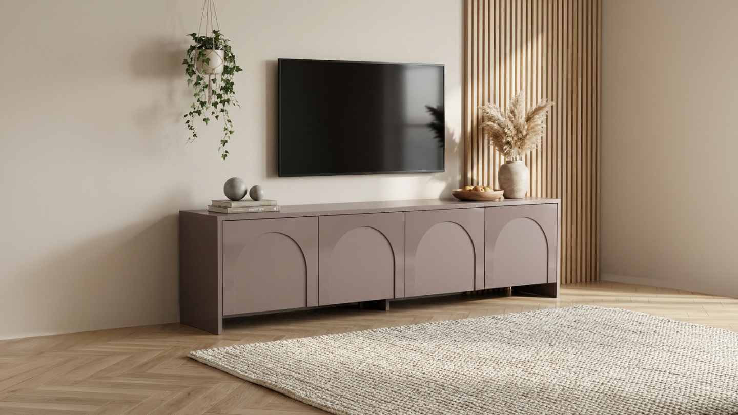 Meuble TV 4 portes taupe 180 cm - Vela Meuble TV 4 portes taupe 180 cm - Vela